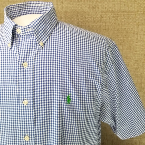 Polo Ralph Lauren Other - POLO RALPH LAUREN- Mens Short Sleeve Button Down Size L Blue White Cotton Shirt
